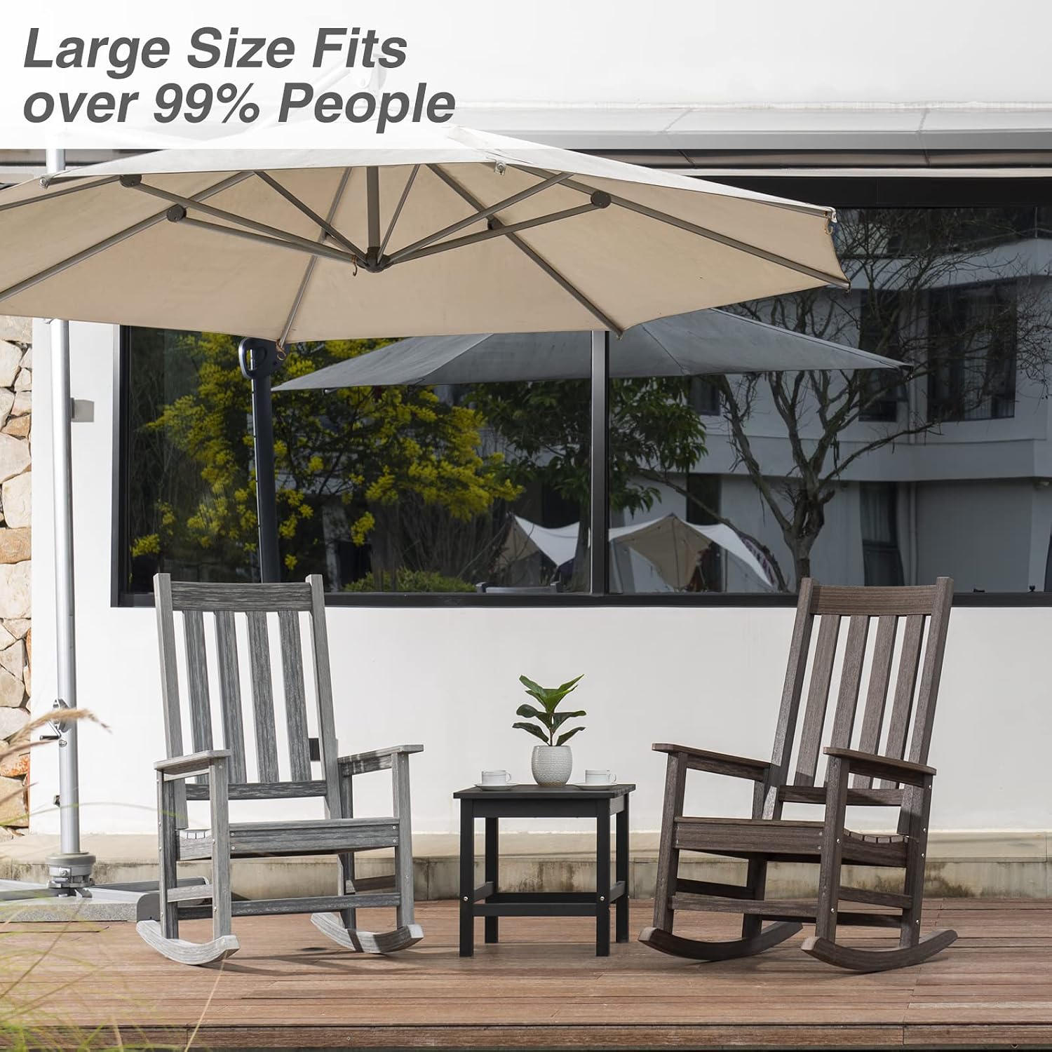 Outdoor Rocking Chair Set of 2, HDPE Oversized Patio Rocking Chairs, Weather Resistant, 350lbs Heavy Duty Porch Rocker with High Back for Backyard, Fire Pit, Garden and Indoor (Grey)