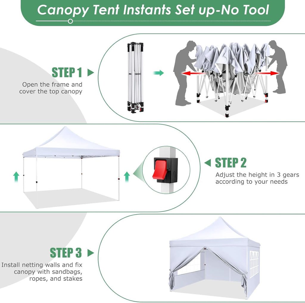 COBIZI Canopy 10x10 Pop Up Canopy Tent with 4 Sidewalls, Commercial Party Tent Ez Waterproof Outdoor Instant Gazebo UV 50+ Event Shelter, Garden Tents for Parties Camping with Sandbags, White
