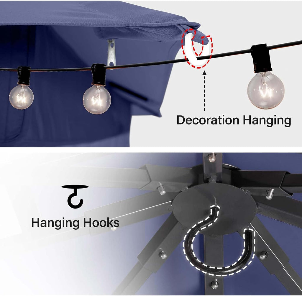 LAUSAINT HOME 10'x20' Outdoor Gazebo with 100FT String Lights, Metal Heavy Duty Patio Canopy Tent with Double Roofs, Mosquito Nettings and Privacy Screens for Backyard, Garden, Lawn, Navy Blue