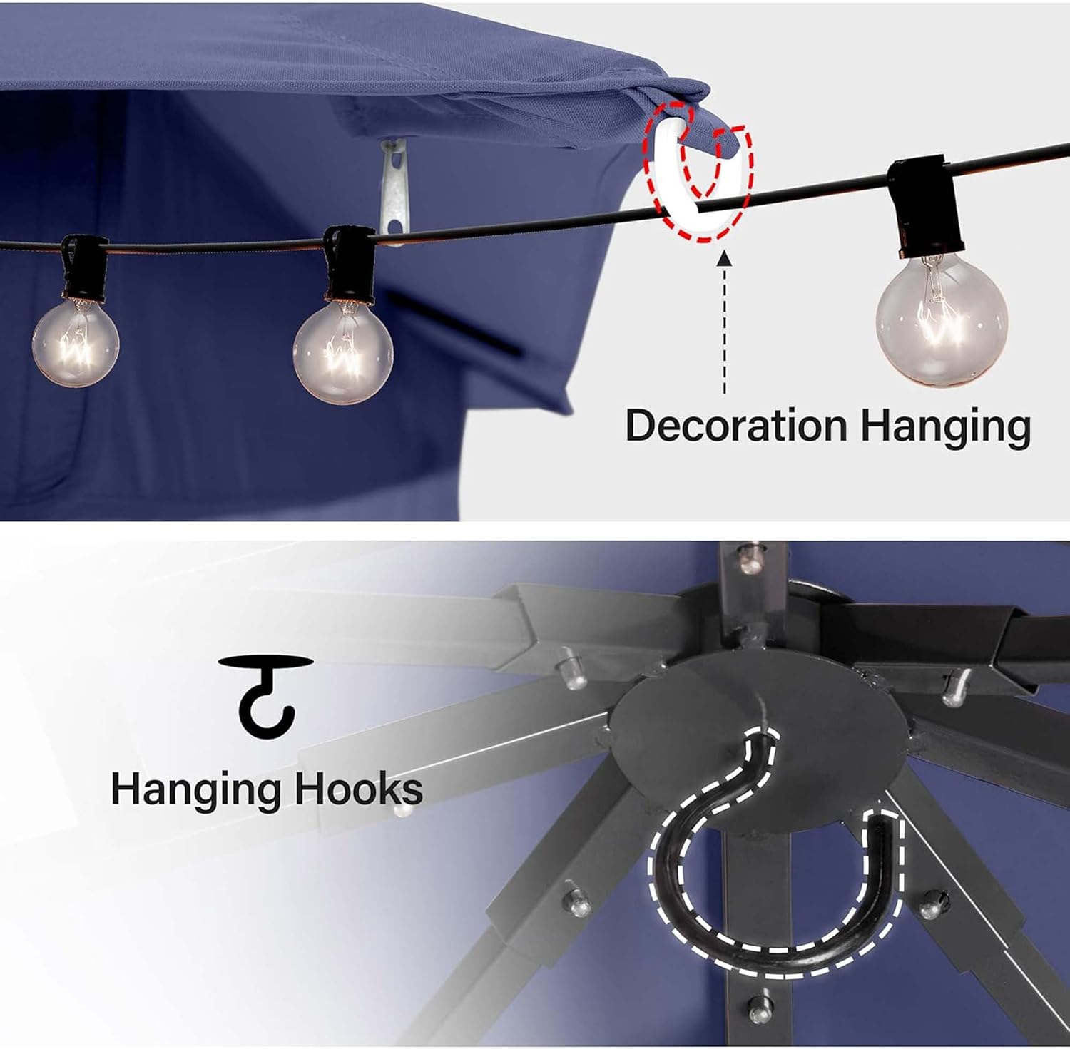 LAUSAINT HOME 10'x20' Outdoor Gazebo with 100FT String Lights, Metal Heavy Duty Patio Canopy Tent with Double Roofs, Mosquito Nettings and Privacy Screens for Backyard, Garden, Lawn, Navy Blue