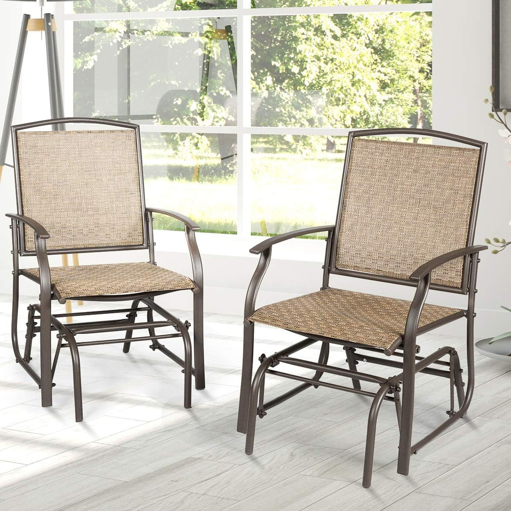 Giantex Outdoor Glider Chair W/Sturdy Metal Frame & Breathable Mesh Fabric, Porch Lounge Swing Rocking Chairs Set of 2 for Lawn, Garden, Porch, Backyard, Poolside, Patio Gliders for Outside