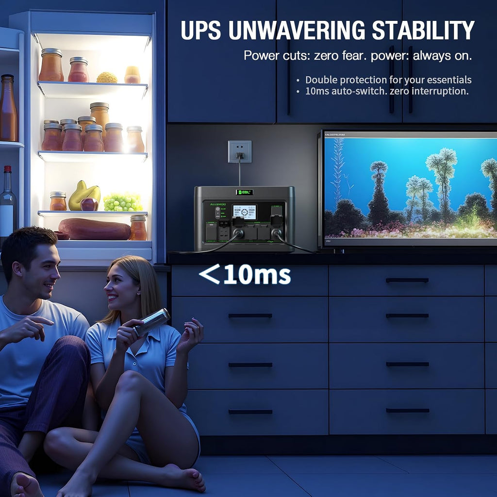 EBL 2400W Portable Power Station LiFePO4 Battery,1843.2Wh Solar Generator,Home Battery Backup,12 Outlets(2400W AC Outlets,4800W Peak), USB-C PD 100W,2Hrs Quick Charge,Home Emergency, RV Trip