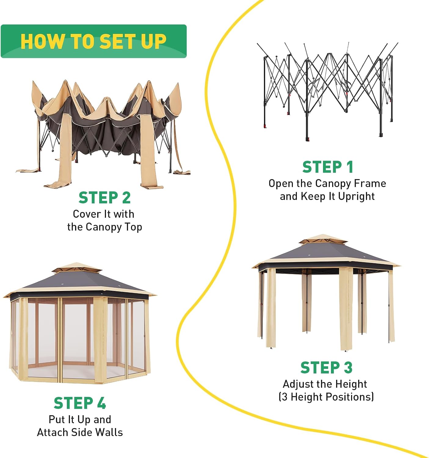 13'x13' Pop Up Gazebo with Mosquito Netting, Canopy Tent with Portable Carry Bag, Outdoor Gazebo for Backyard & Patio Furniture, Double-Layer Outdoor Pergola for Lawn, Garden, Khaki Beige