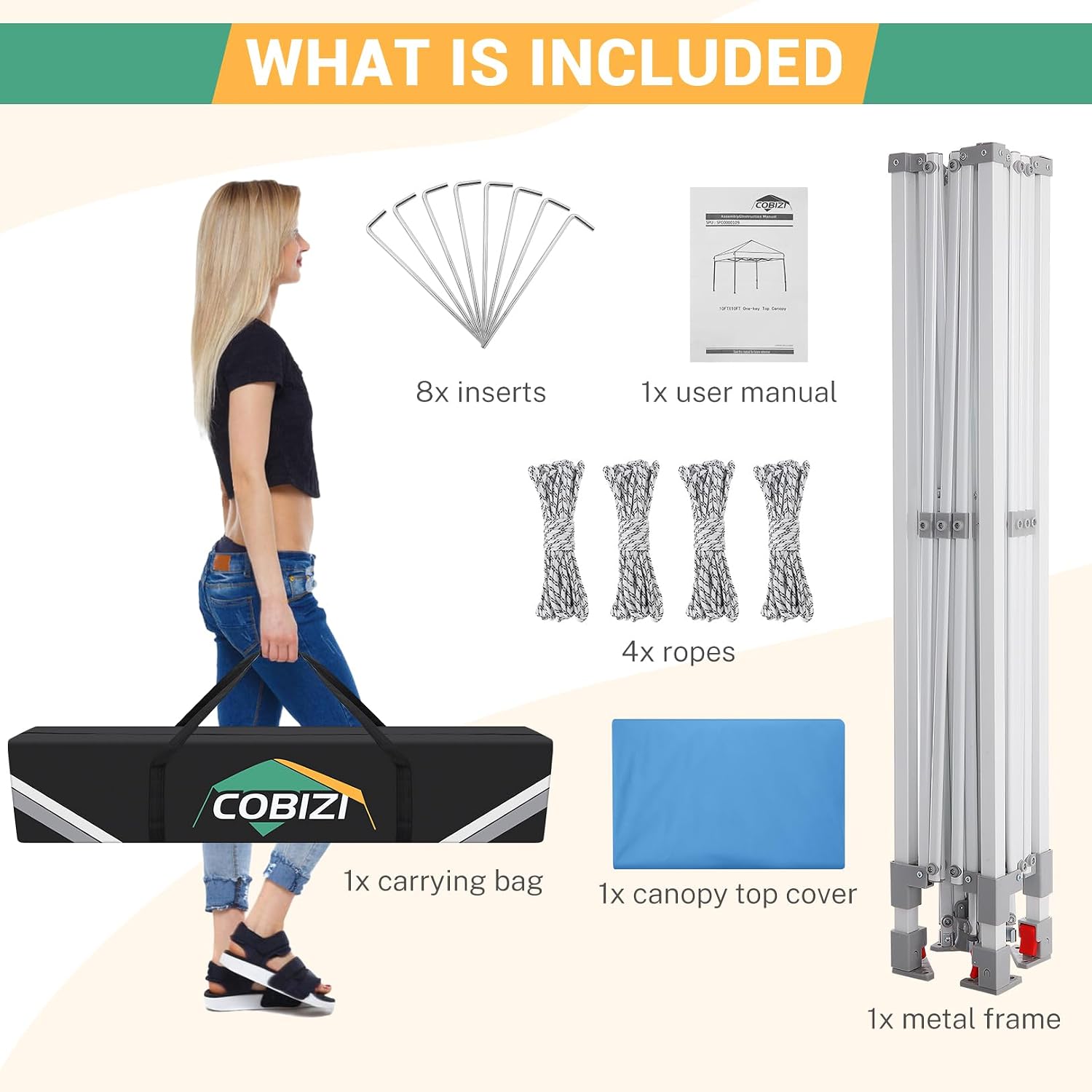 COBIZI 10x20 Heavy Duty Pop up Canopy Tent with 6 sidewalls Easy Up Commercial Outdoor Wedding Party Tents for Parties All Season Wind & Waterproof Gazebo Roller Bag, Sky Blue(Frame Thickened)