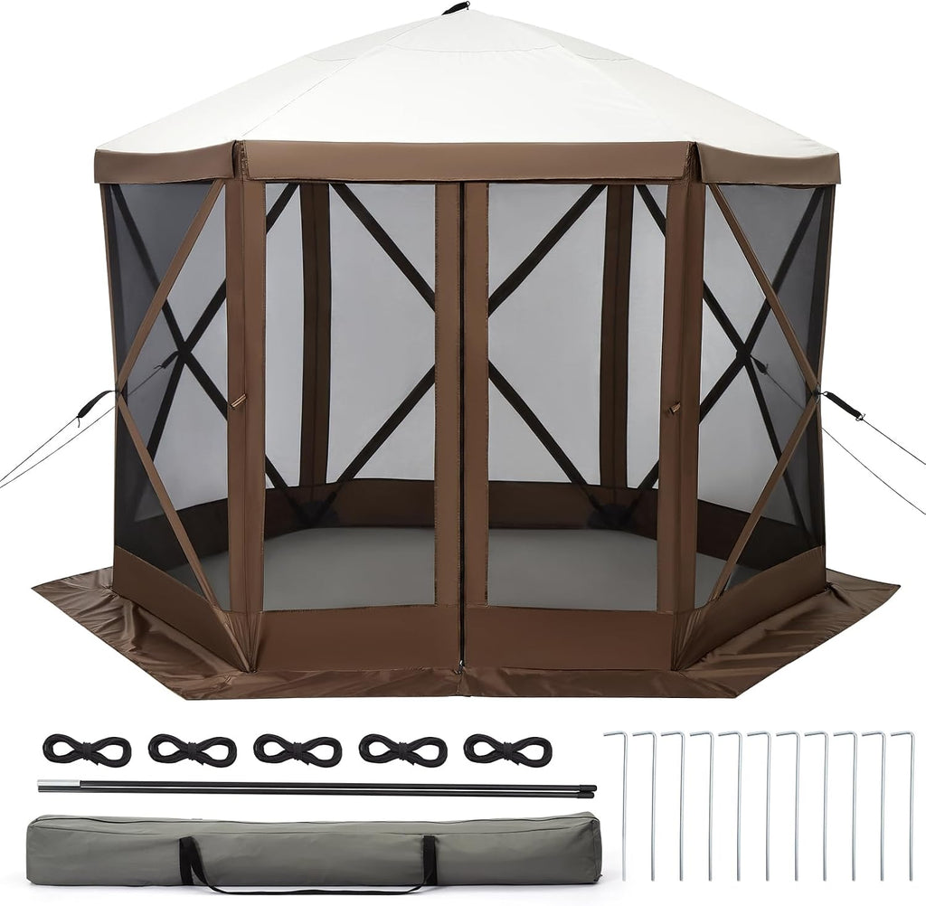 Hipicute 10x10ft Pop Up Gazebo Screen Tent with Mosquito Netting, 6 Sided Pop-Up Canopy Shelter Tent with Carrying Bag and Ground Stakes for Outdoor Camping, Lawn and Backyard