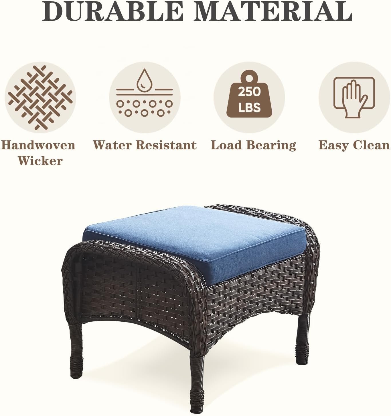 Belord 6 Pieces Outdoor Patio Furniture Set with Wicker Rocking Chairs, Rattan Patio Conversation Set with Glider Loveseat Ottomans and Side Table Brown/Blue