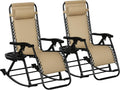 Outsunny Set of 2 Outdoor Rocking Chairs, Foldable Reclining Zero Gravity Lounge Rocker with Pillow, Cup & Phone Holder, Combo Design with Folding Legs, Beige