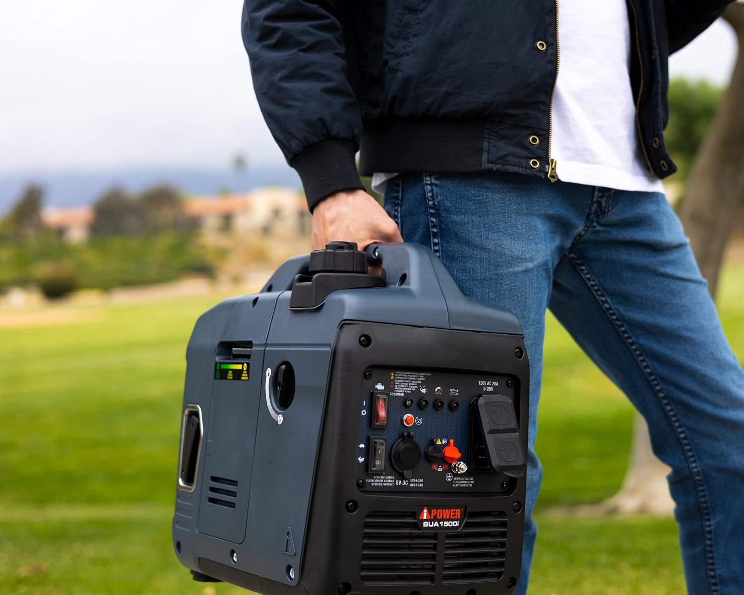 A-iPower 1500 Watt Quiet Portable Inverter Generator Gas Powered, Small Ultra Lightweight Quiet Generator for Camping, Tailgating, Home Backup, Emergency, EPA & CARB Compliant, CO Sensor (SUA1500i)