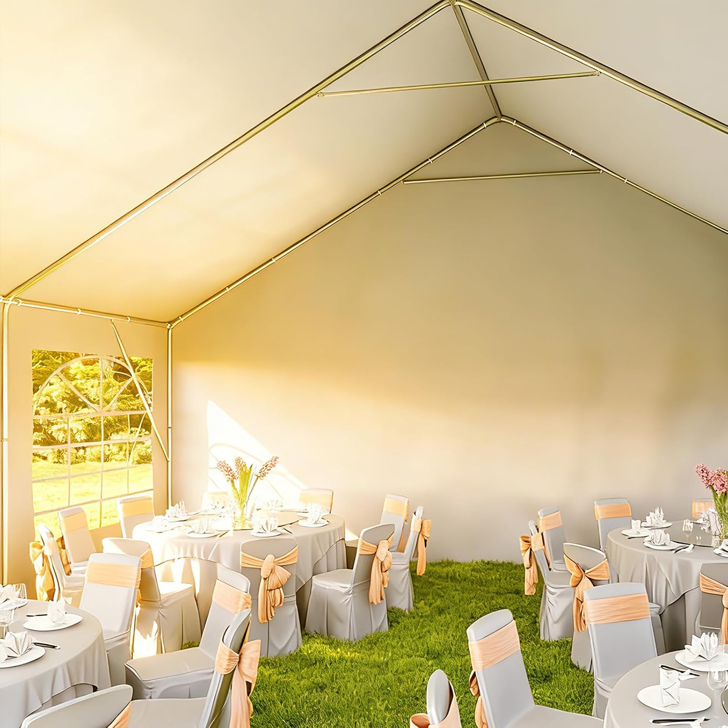 Aoxun 20x20 Party Tent Canopy for Weddings Waterproof Event Tent with Removable Sidewalls &Roll-up Door, Heavy-Duty Steel Frame for Outdoor Weddings, BBQ, Birthday Parties, & Camping,White