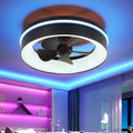 Smart Low Profle Ceiling Fans with RGB Lights Remote/APP Control, 18' Bladeless Ceiling Fans with 6 Speeds, Timer, Quiet DC Motor,for Gazabo,Game Room,Kids Bedroom,Living Room,Home Office