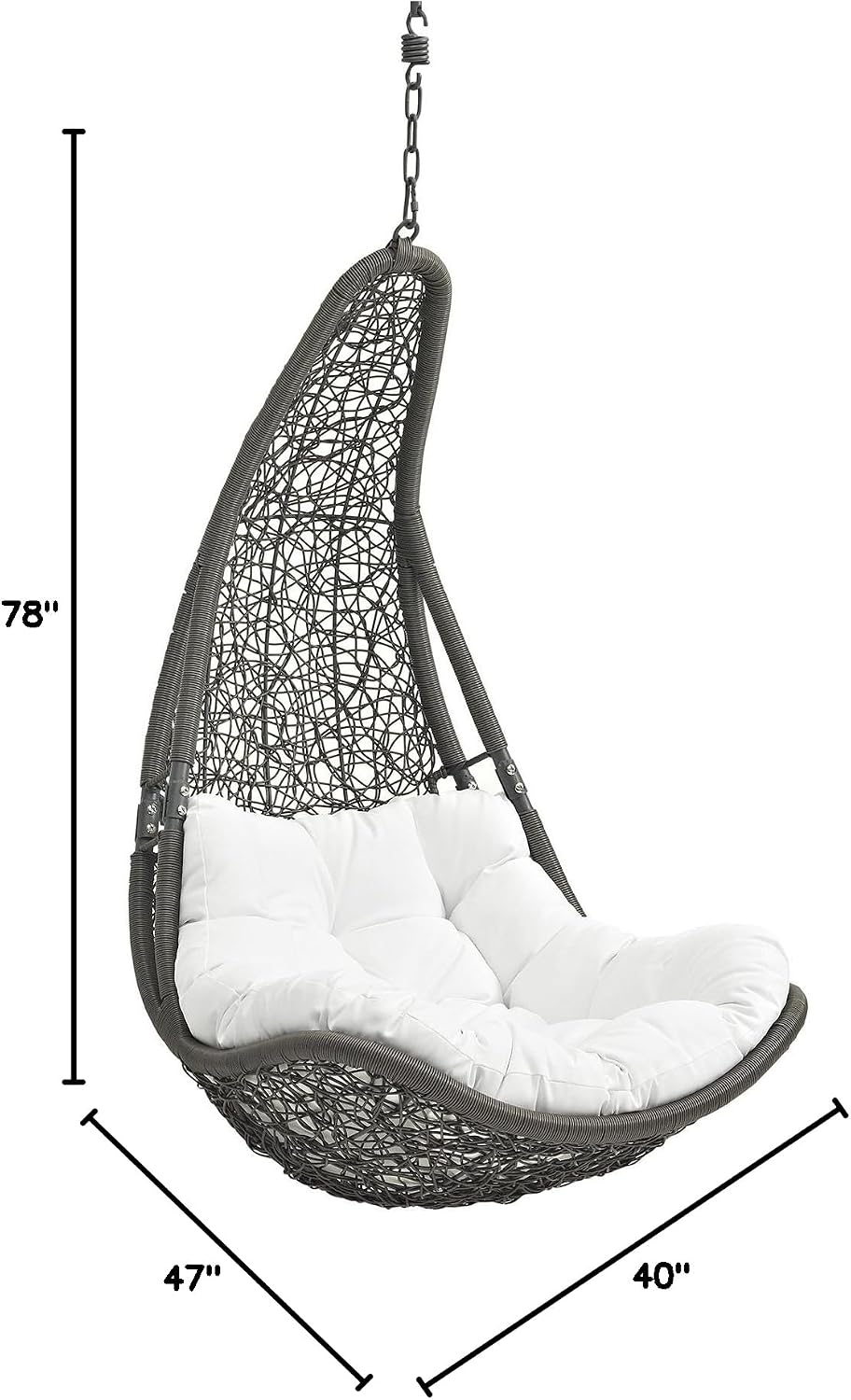 Modway Abate Wicker Rattan Outdoor Patio Porch Lounge Swing Chair Set with Stand in Gray White