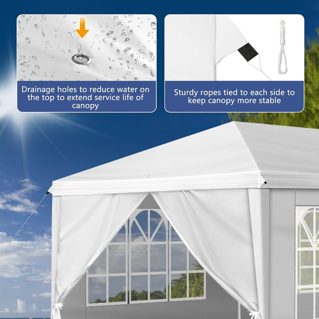 Bonnlo 6.5x6.5ft Pop Up Canopy, Outdoor Easy Up Party Tent w/Sidewalls, Patio Portable Gazebo for Party, Event, Camping (White, 10x30ft)