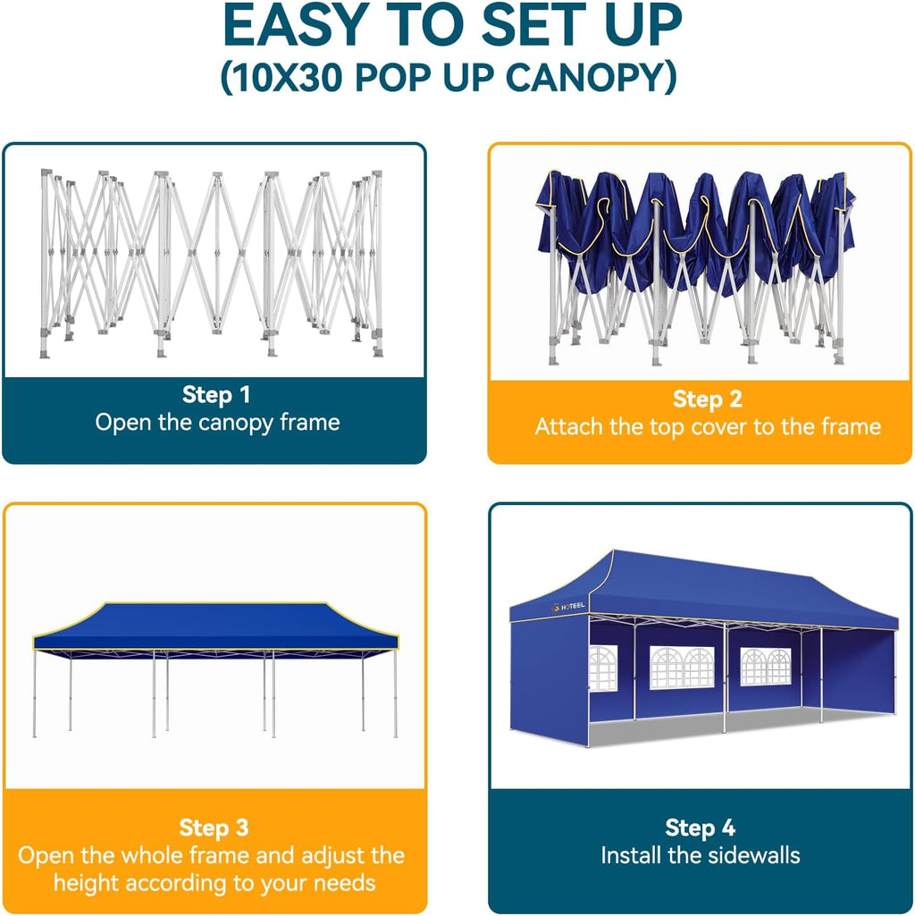 Hoteel 10x30 Pop Up Canopy Tent Heavy Duty with 5 Sidewalls, Waterproof Party Tent, Easy Set-up Commercial Instant Tents with Roller Bag & Sandbags, Hexagonal Leg (1-Year Warranty)