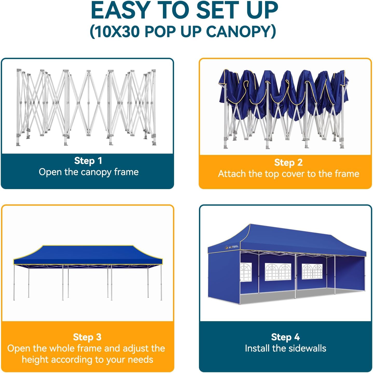 Hoteel 10x30 Pop Up Canopy Tent Heavy Duty with 5 Sidewalls, Waterproof Party Tent, Easy Set-up Commercial Instant Tents with Roller Bag & Sandbags, Hexagonal Leg (1-Year Warranty)