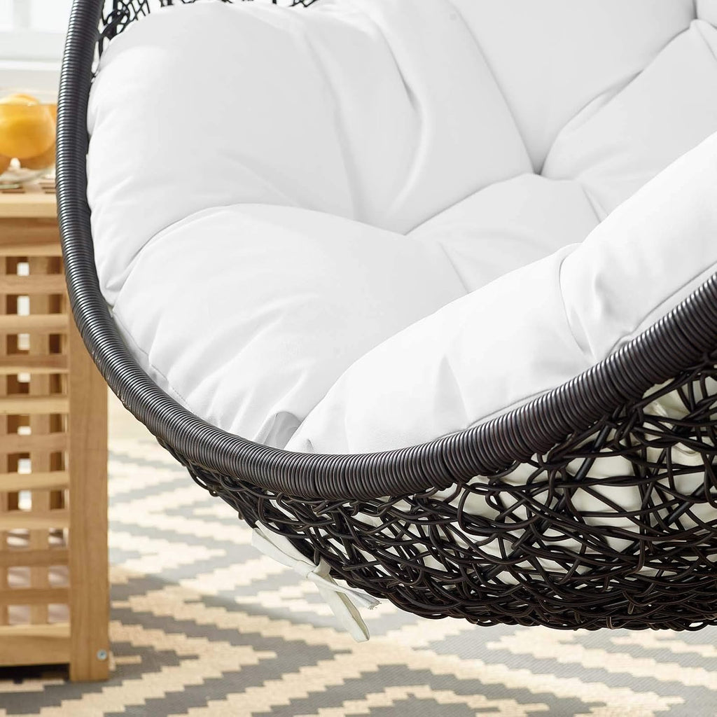 Modway Encase Wicker Rattan Outdoor Patio Porch Lounge Egg Swing Chair with Stand in White