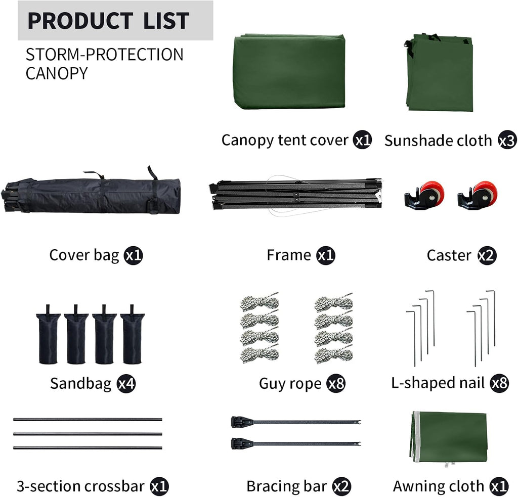 10x10 Pop up Canopy Tent with Awning Easy up Canopy with Wheel Bag Heavy Duty Waterproof Canopy Commercial Gazebo Tent for Outdoors Parties Vendors(Dark Green