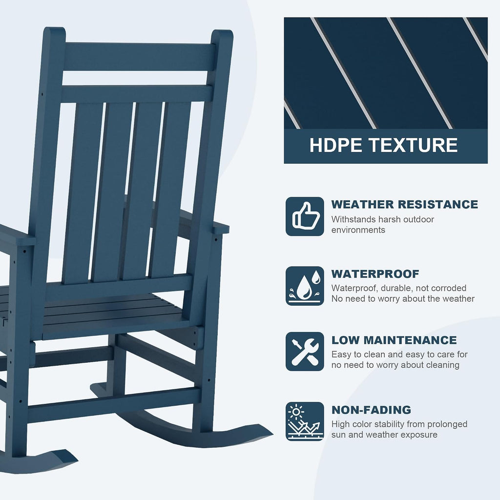 GarveeLife HDPE All Weather Resistant Rocking Chairs, Weather Resistant Poly Plastic Rocker Oversized, High Back Porch Rocker Chair, Patio Rocking Chairs for Outside