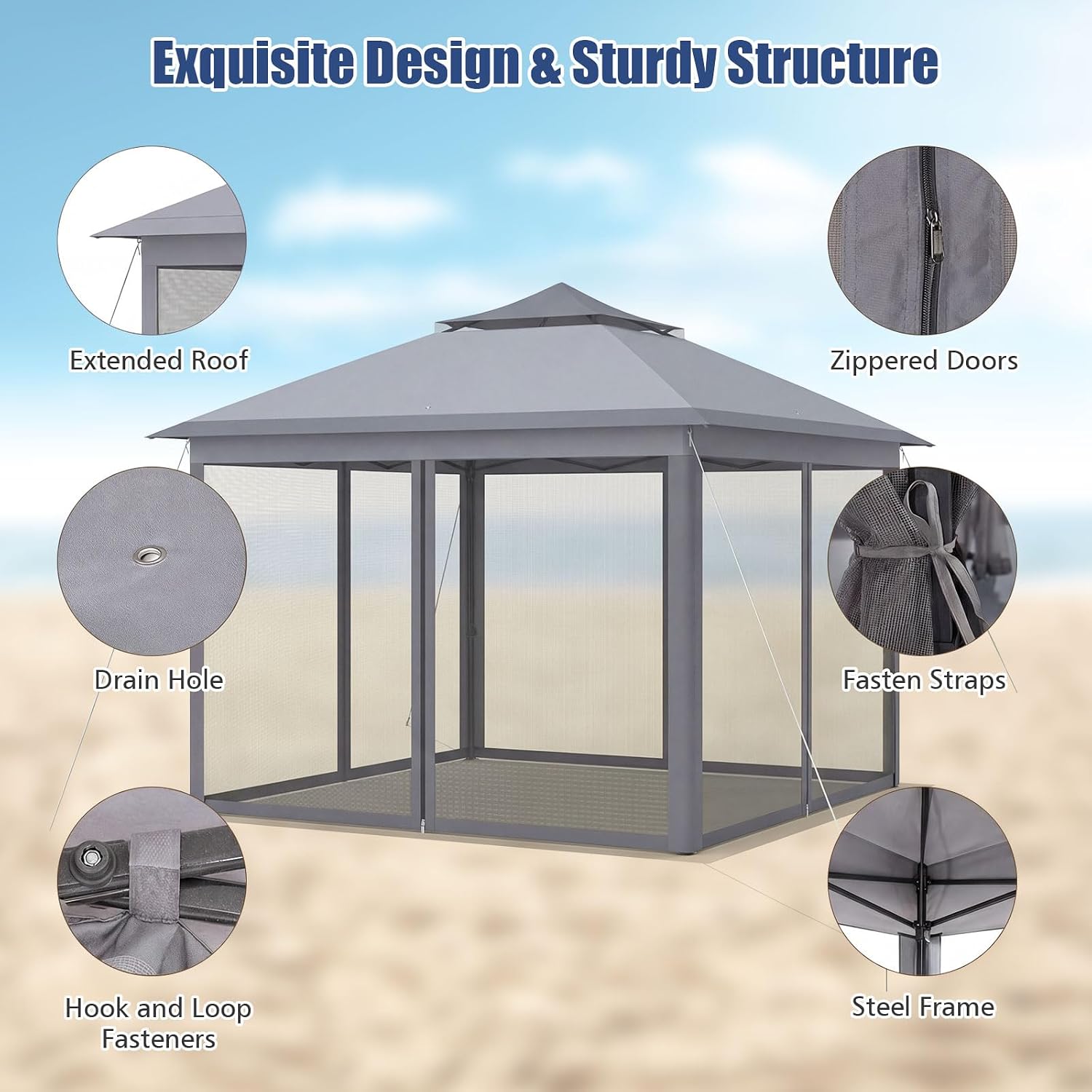 Tangkula 11x11 Ft Pop up Gazebo, 2-Tier Outdoor Patio Gazebo with Netting, Carry Bag, 121 Square Feet of Shade for Backyard, Deck, Poolside