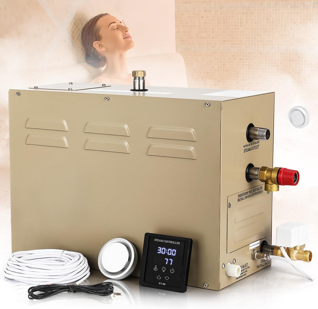 Steam Shower Generator Kit 9KW for Bath Sauna SPA, Aromatherapy Steam Head, Self-draining System, LED Touchscreen Controller, 12-Hour Timer 77-131℉ for 318CBFT/9m³ Room