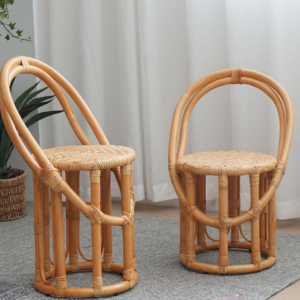 Home Rattan Chairs - Natural Rattan Chair, Hand Woven Hanging Chair for Kids, Japanese Style Portable Seat Patio Lounge Chair for Living Room and Balcony (Yellow)