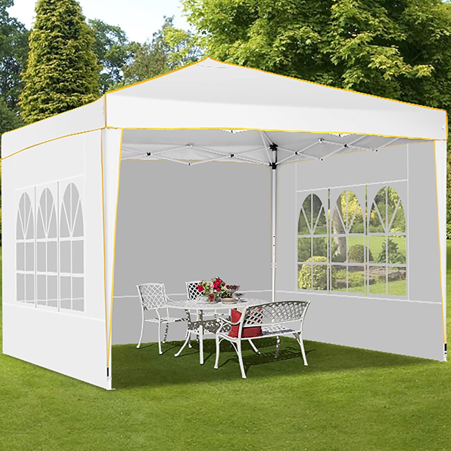 COBIZI 10x10 Pop up Canopy, Canopy Tent 10x10 Gazebos, Ez up for Parties Beach Camping Party Event Shelter Sun Shade with 4 Sidewalls & Carry Bag 4 Stakes & Ropes & Sandbags, White