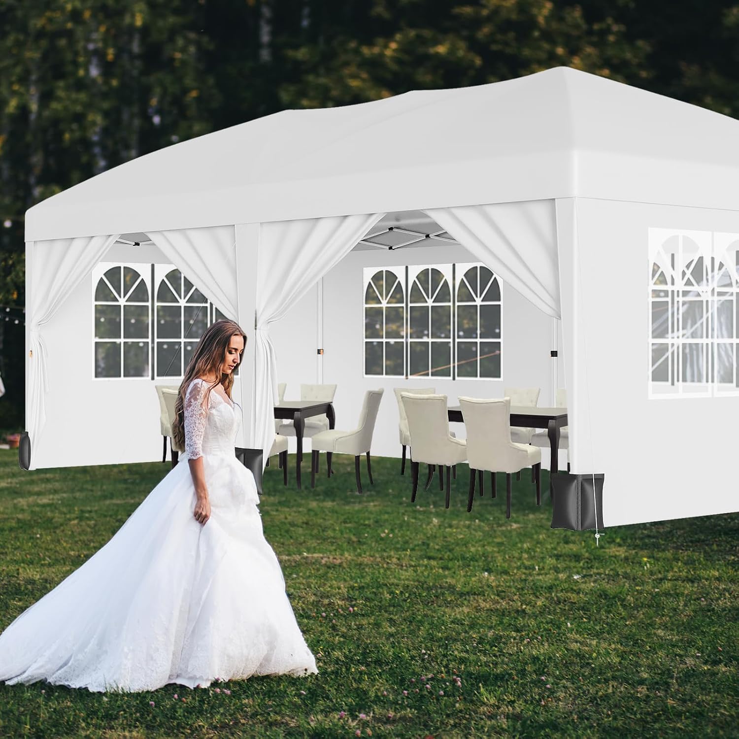 10X20Ft Outdoor Party Tent Gazebo, Waterproof Gazebo Canopy Tent, Heavy Duty Commercial Outdoor Canopy All Season with Storage Bag, White