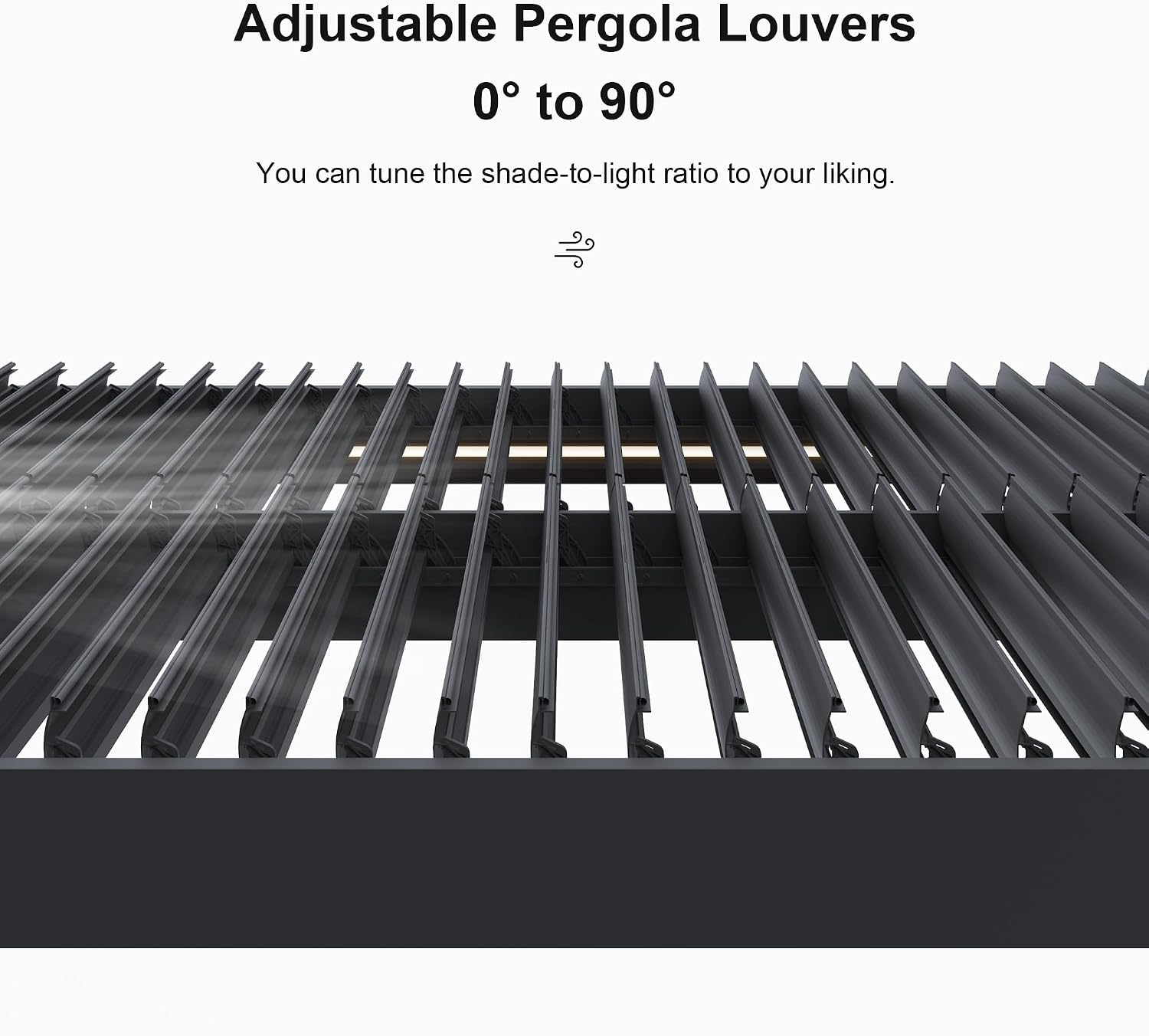 PURPLE LEAF LED Louvered Pergola 94AS 12'x 14' Full Aluminum Frame and Adjustable Roof Integrated Strip Lights for Outdoor Deck Garden Patio Gray Hardtop Gazebo Pergola