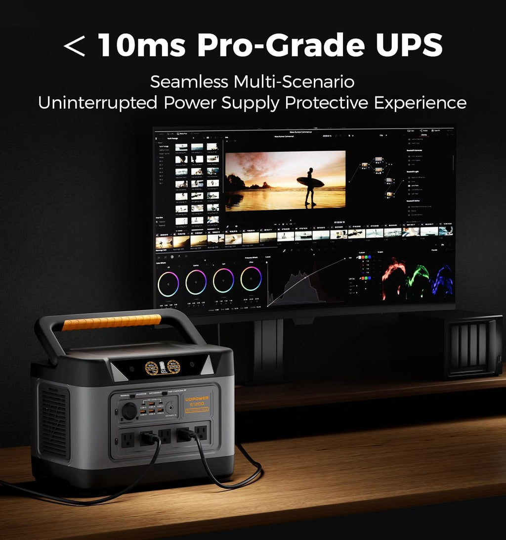 UDPOWER S1200 1190Wh Solar Generator Kit | 1200W Power Station + 210W Solar Panel | Fast Solar Charging for Home Backup, RV & Emergencies