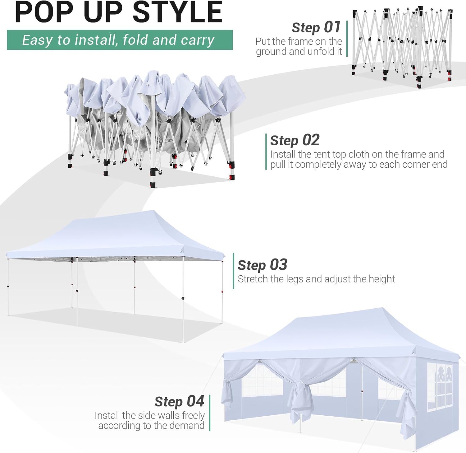 COBIZI 10x20ft Pop Up Canopy Tent with 6 Removable Sidewalls, Easy Up Commercial Canopy, Waterproof and UV50+ Gazebo with Portable Bag, Adjustable Leg Heights,Party Tents for Parties, with 4 Sandbags