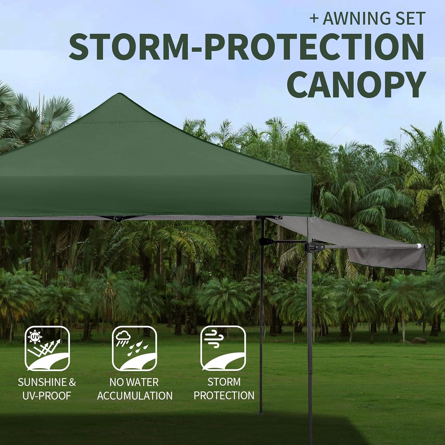 10x10 Pop up Canopy Tent with Awning Easy up Canopy with Wheel Bag Heavy Duty Waterproof Canopy Commercial Gazebo Tent for Outdoors Parties Vendors(Dark Green