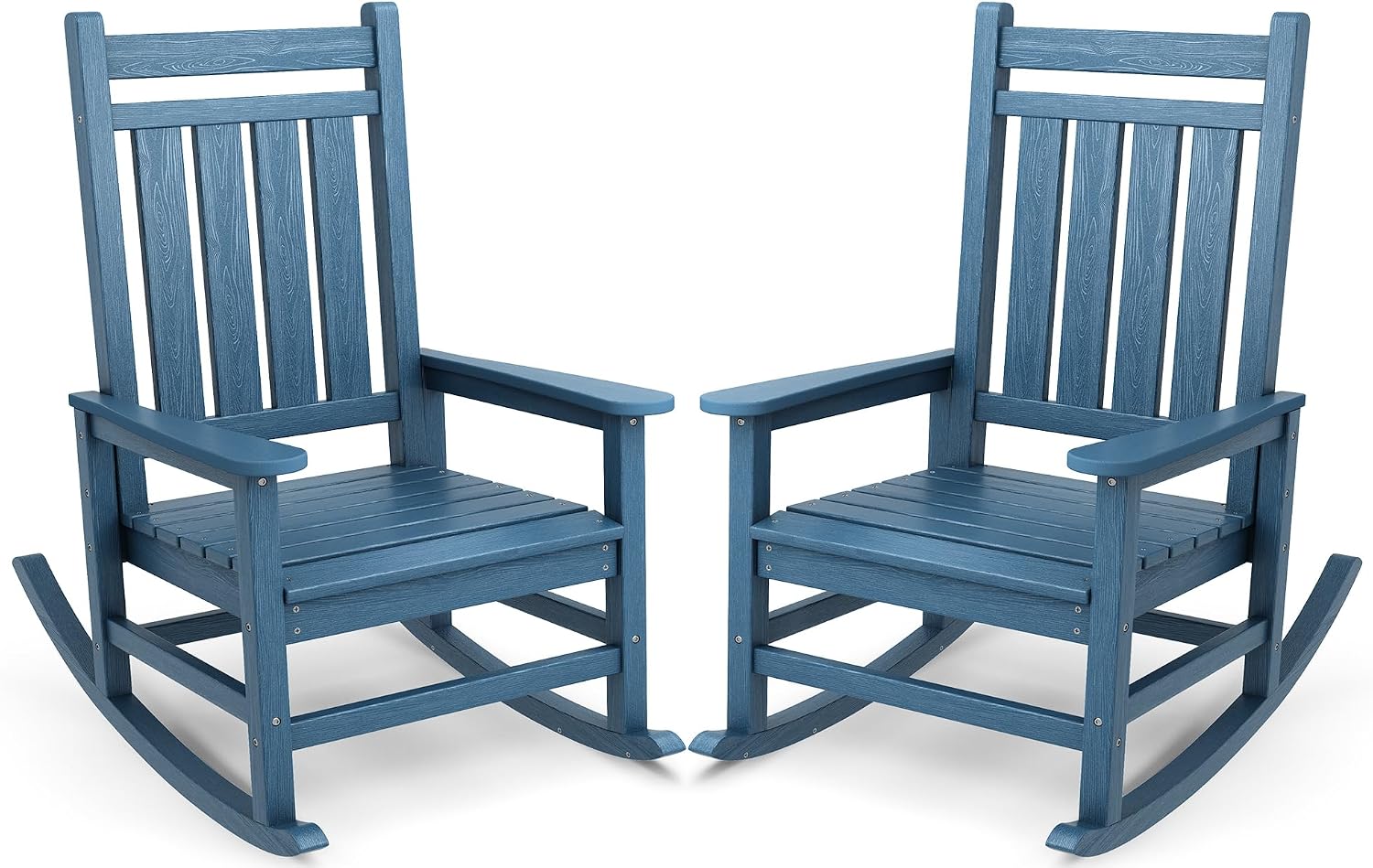 SERWALL Oversized Outdoor Rocking Chair Set of 2, HDPE Rocker for Adults, Patio Rocking Chairs for Porch, Blue