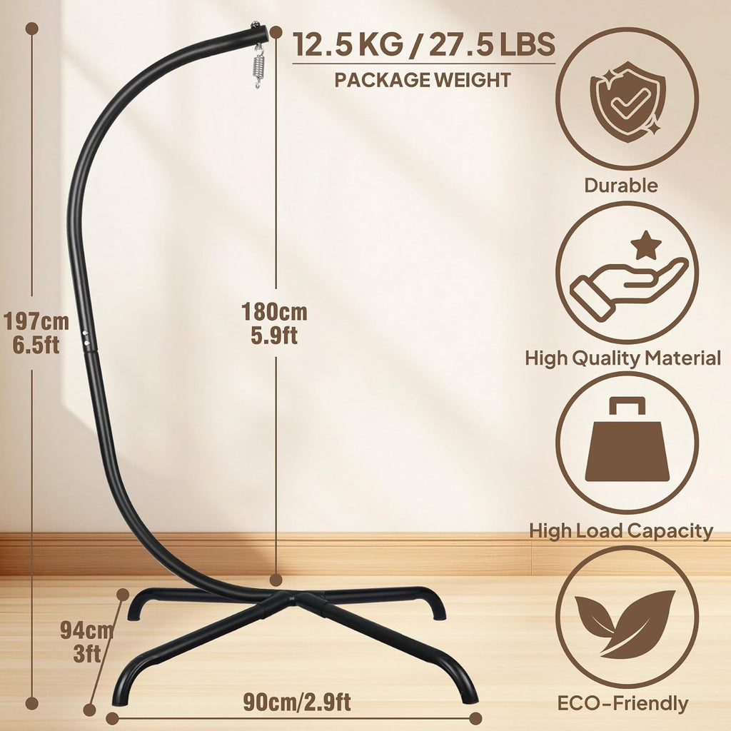 Chihee Hanging Egg Chair Stand,Strong Iron Hammock Chairs Frame with Spring Hook Stable Base,Heavy Duty Swing Chair Stands 330 lbs,C Stand for Hanging Seat Indoor Outdoor Bedroom Patio Garden Balcony