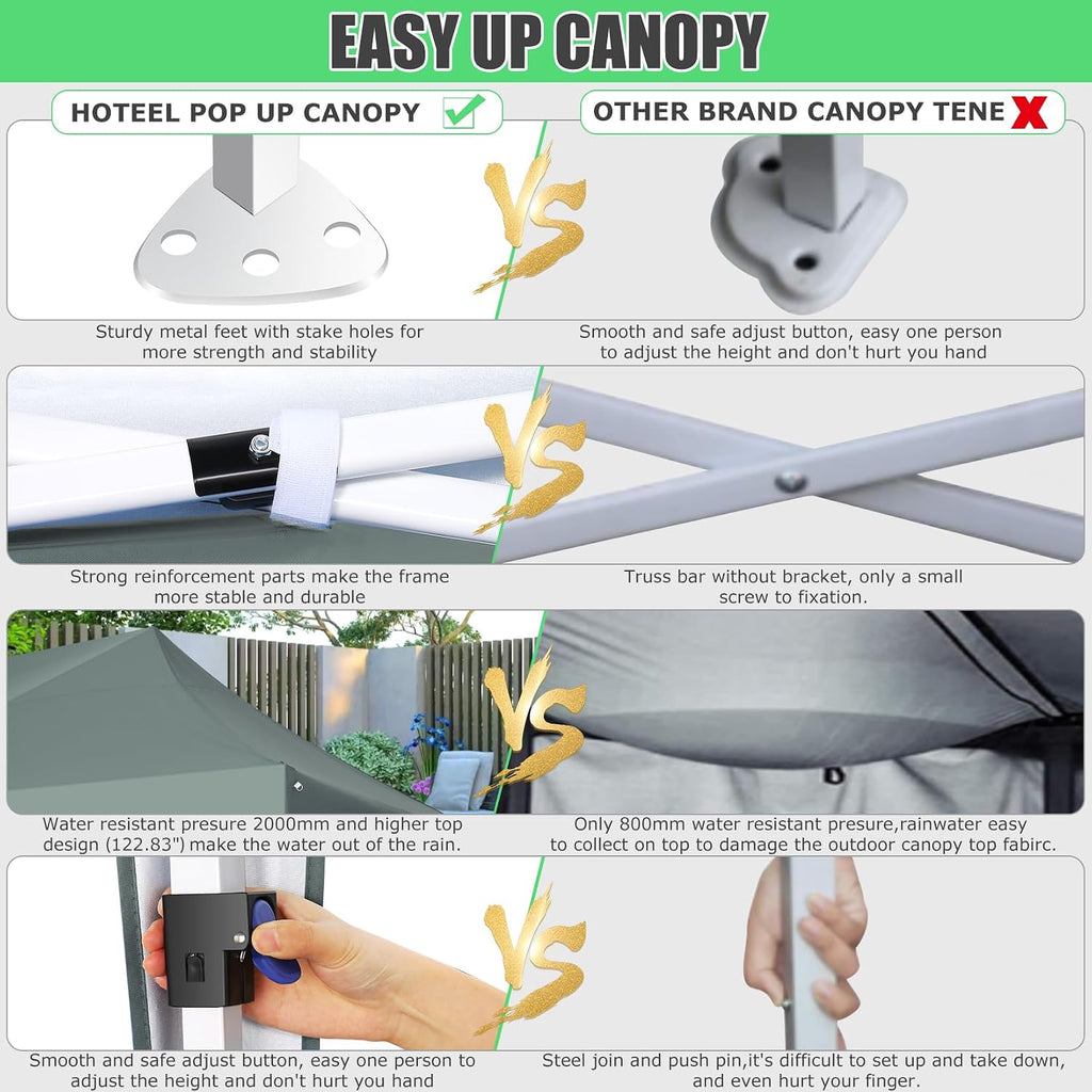 HOTEEL 10x20 Pop up Canopy Tent Without Sidewall Easy Up Commercial Outdoor Wedding Party Tents for Parties All Season Wind & Waterproof Gazebo Roller Bag, Gray