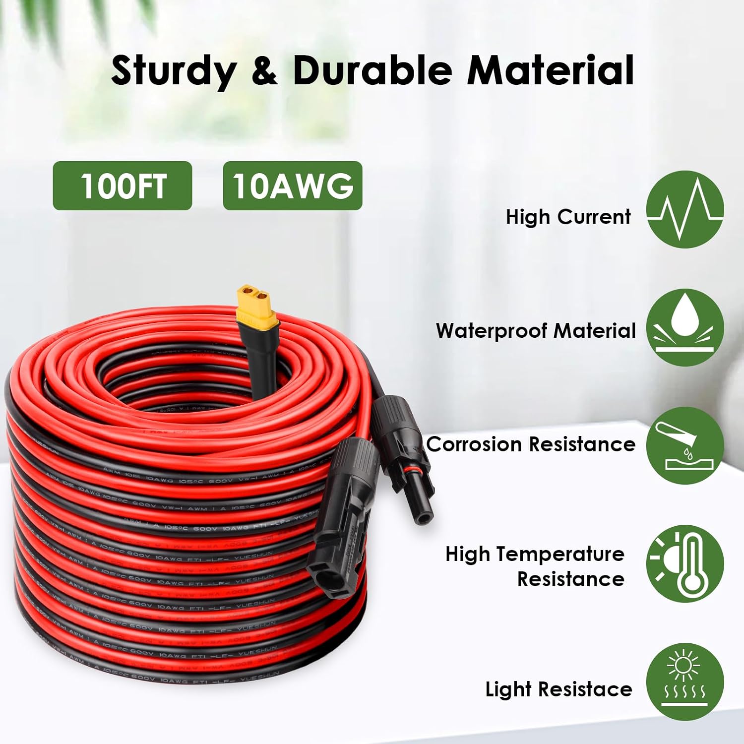 MOOKEERF Solar to XT60 Extension Cable 10AWG 100FT Solar Connector to XT60 Adapter Cable for Solar Panel to Portable Power Station Solar Generator Battery Pack