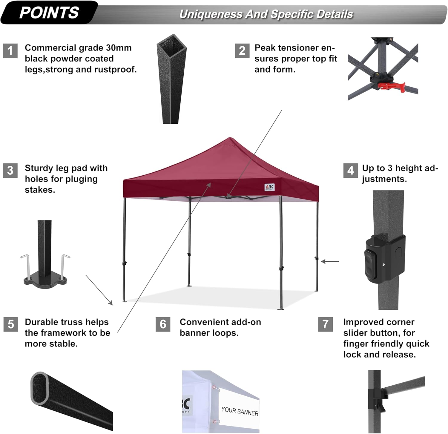 ABCCANOPY Patio Pop Up Canopy Tent 10x10 Commercial-Series (Burgundy)