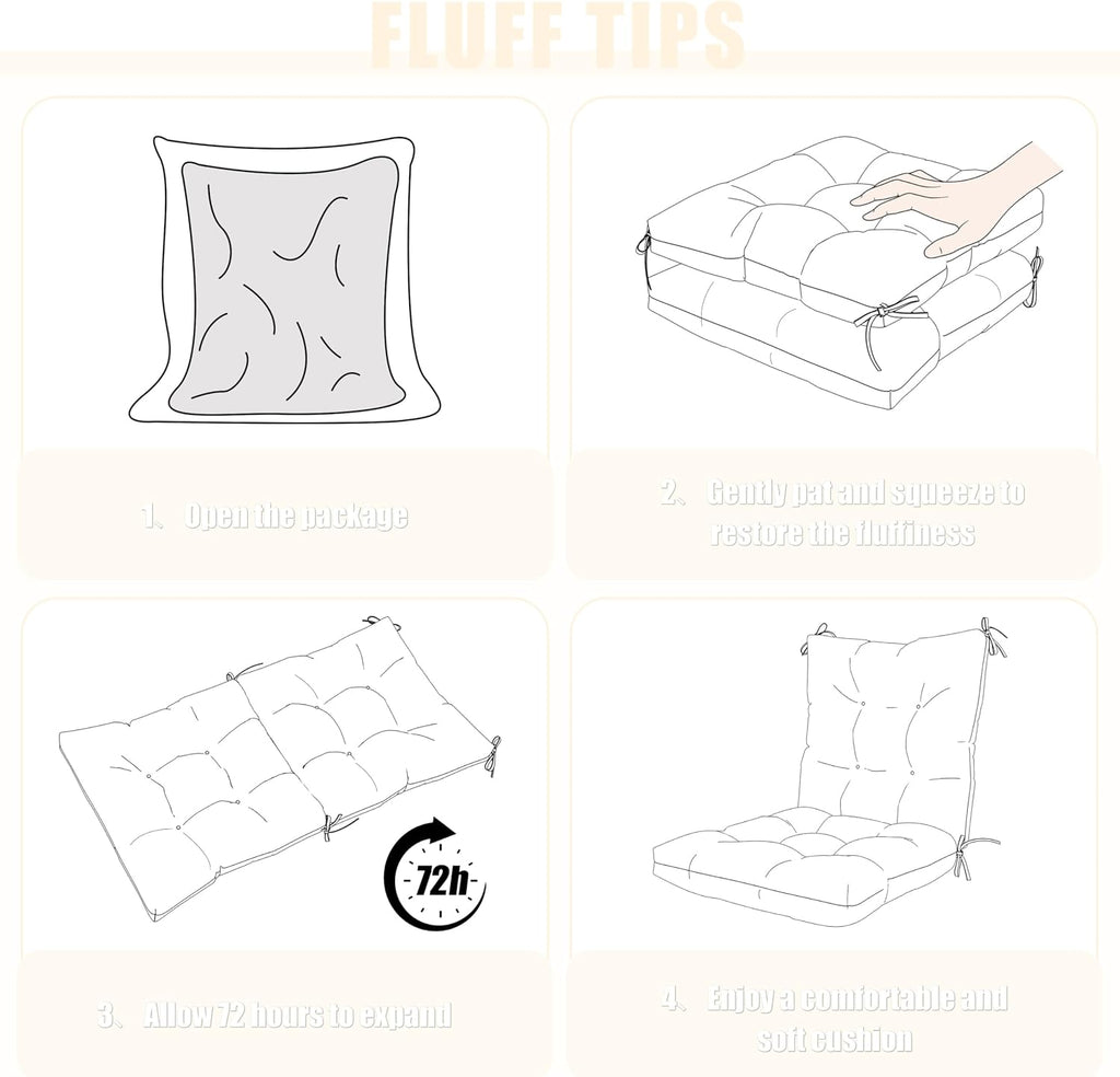 2sets Rocking Chair Cushion Set,Outdoor Patio Chair Cushions,Waterproof and Fade-Resistant Replacement Tufted Pads with Ties for Indoor Outdoor Rocker/Patio/Swing Chair,42 x 21 x 5 Inches