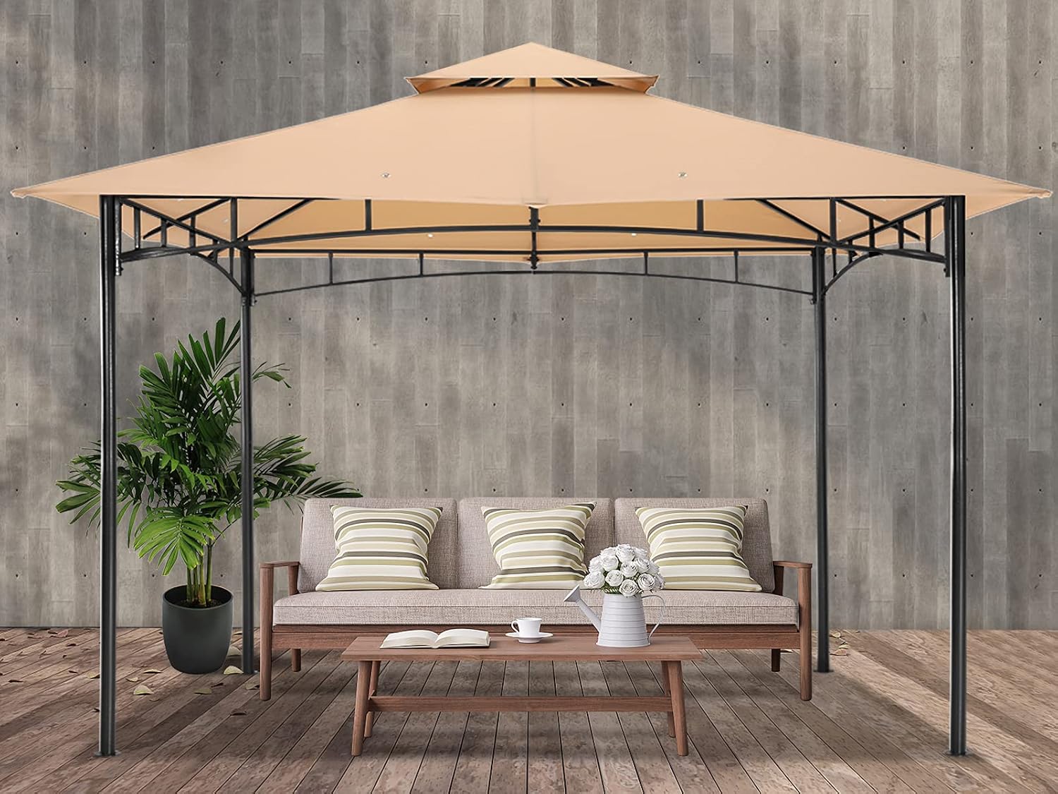 ABCCANOPY Gazebos for Patios 10x12 - Outdoor Steel Frame Gazebo for Lawn Backyard Garden Deck (Beige)