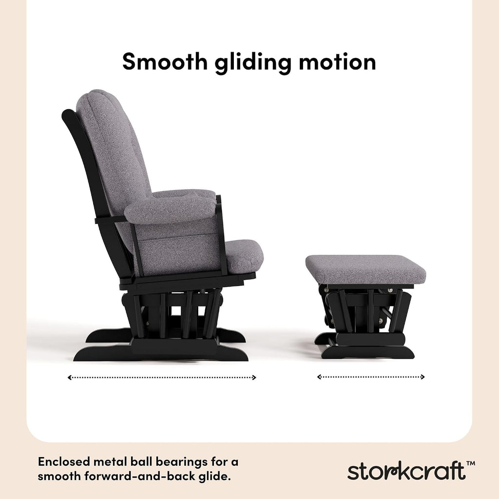 Storkcraft Tuscany Custom Glider and Ottoman with Free Lumbar Pillow (Black/Slate Gray Swirl) - Cleanable Upholstered Comfort Rocking Nursery Chair with Ottoman