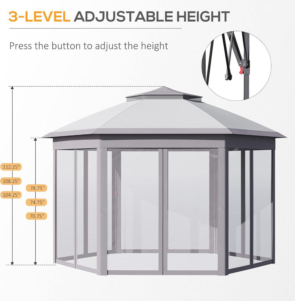 Outsunny 11' x 13' Pop Up Gazebo Canopy Tent with Zippered Mesh Sidewalls and Carrying Bag, Event Tent Shelter for Patio Garden Backyard, Gray