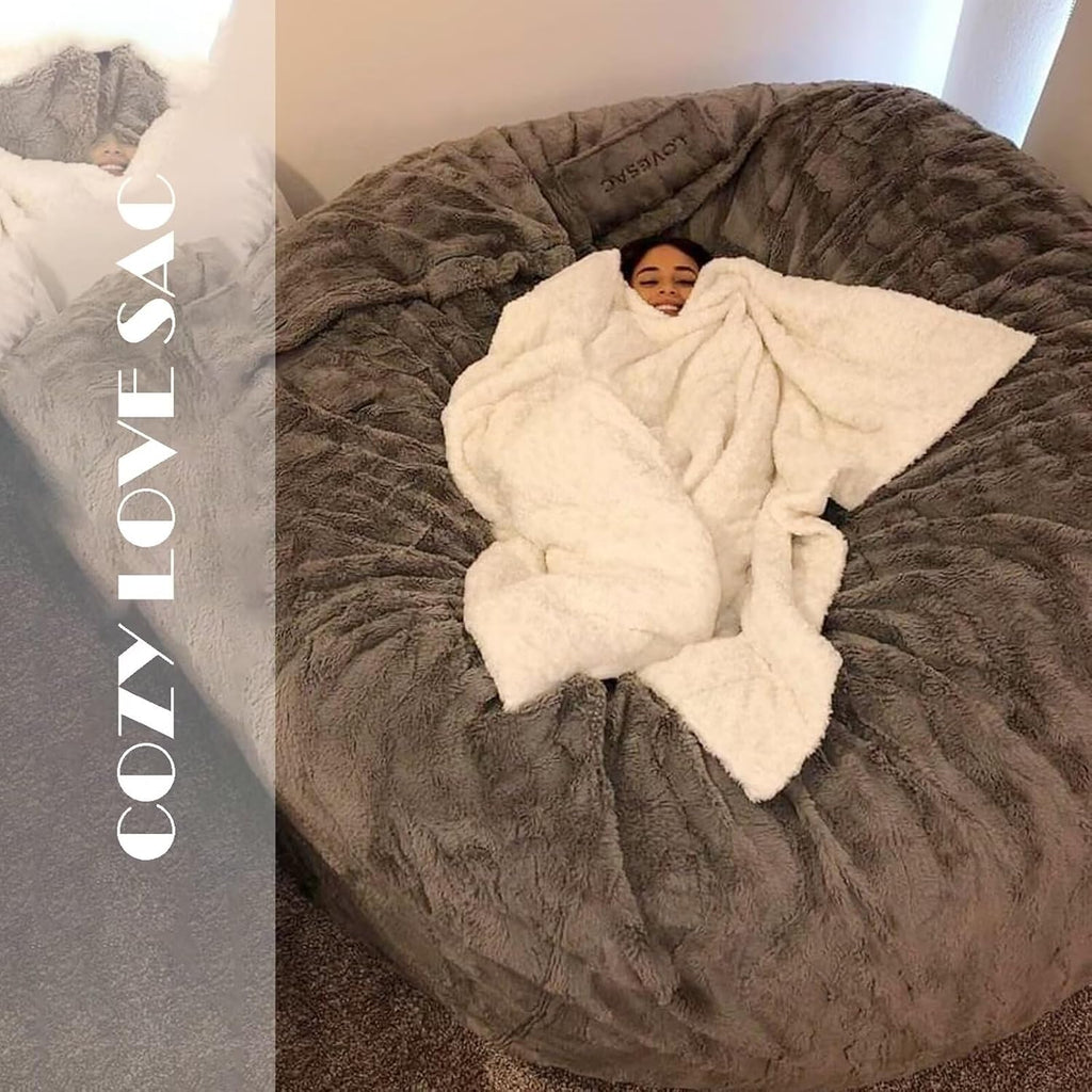 BCU 6FT Bean Bag Chair for Adults and Kids Without Filler Giant Stuffed Animal Storage Cover Soft Faux Fur Floor Chair Cover for Bedroom Living Room, Apple Green