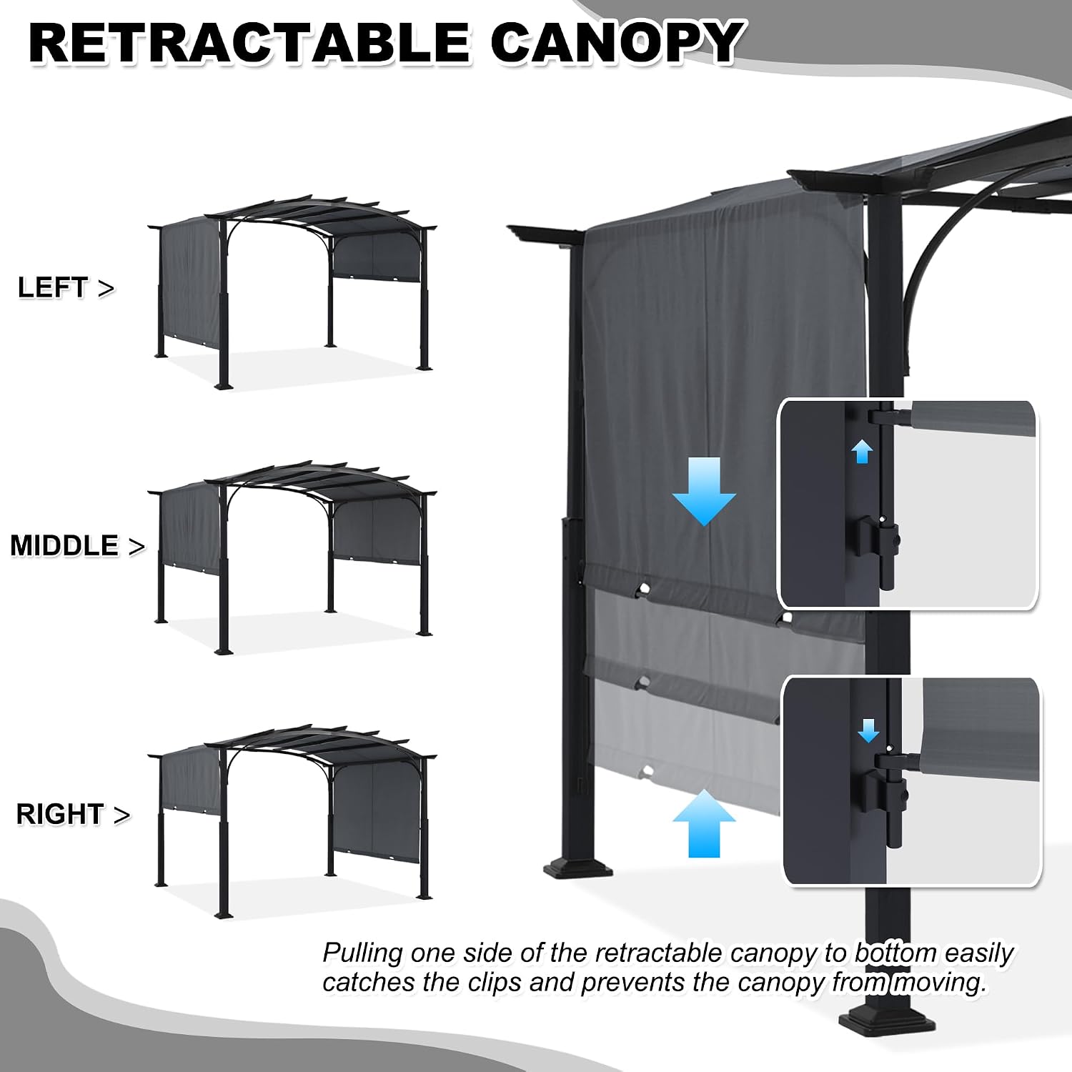 MASTERCANOPY 10x12ft Outdoor Retractable Pergola with Sun Shade Canopy Patio Metal Garden Pergola,Dark Grey
