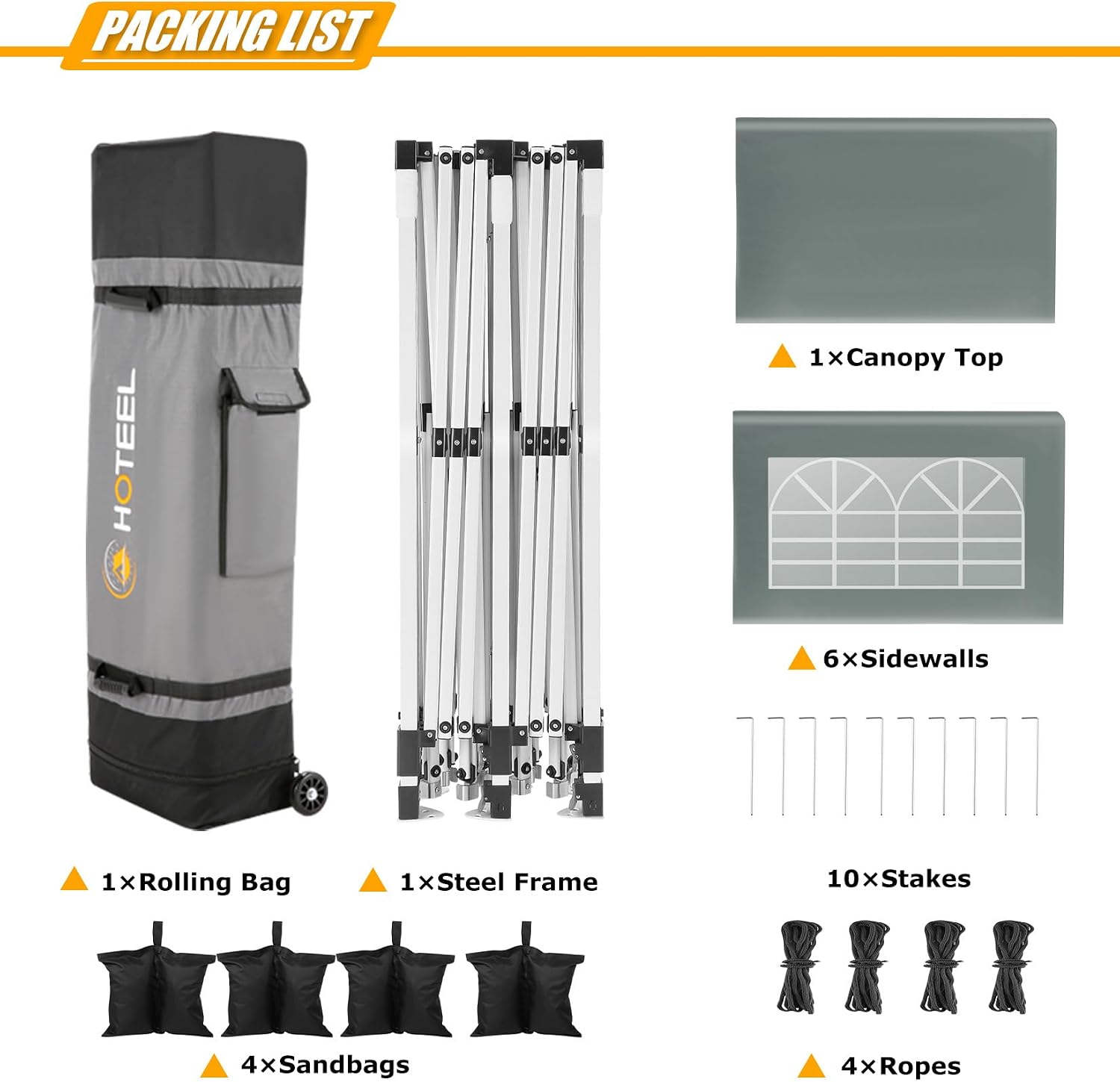 HOTEEL 10x20 Pop Up Canopy Tent with 6 Sidewalls, Waterproof UV50+ Outdoor Shelter for Parties and Events, Easy Setup with Wheeled Bag & 4 Weight Bags, Gray