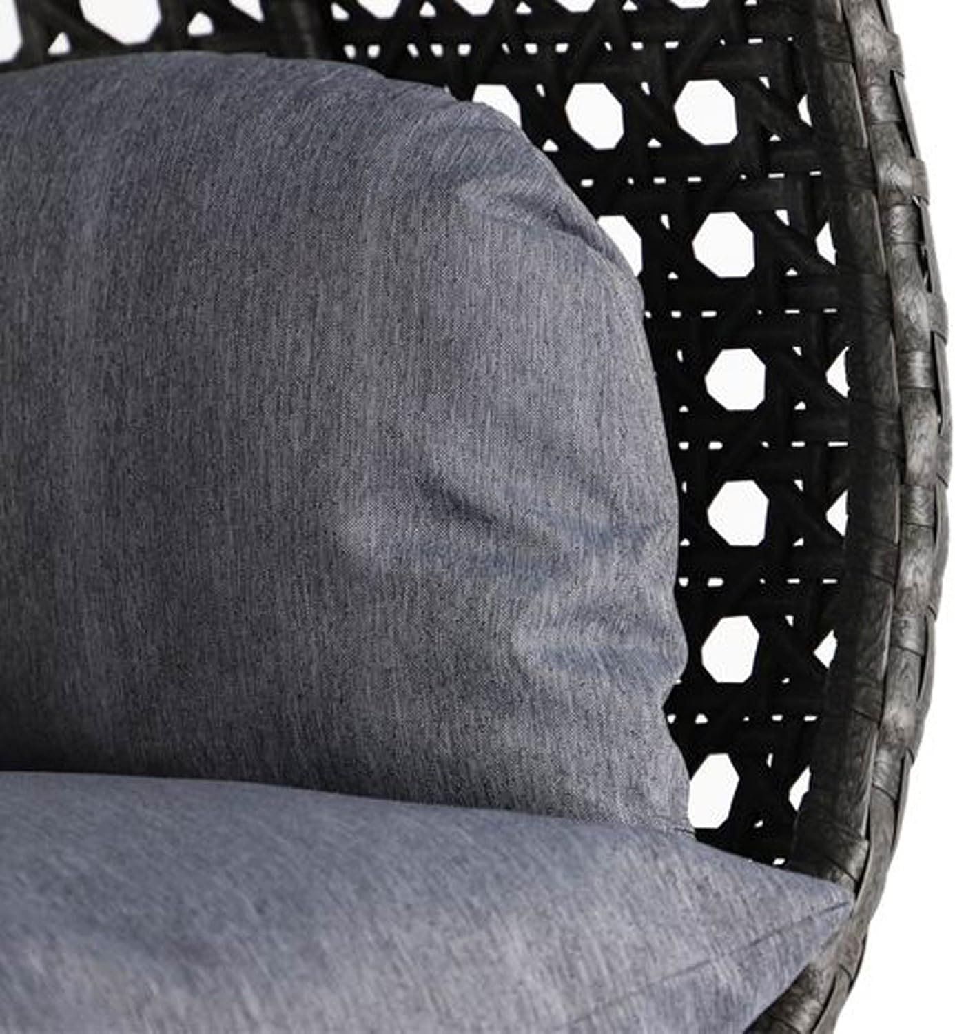 LeisureMod 2 Person Wicker Egg Chair Outdoor Indoor Bedroom Patio Hanging Lounge Swing Hammock Chairs with Black Stand and UV Resistant Cushions (Charcoal Blue)