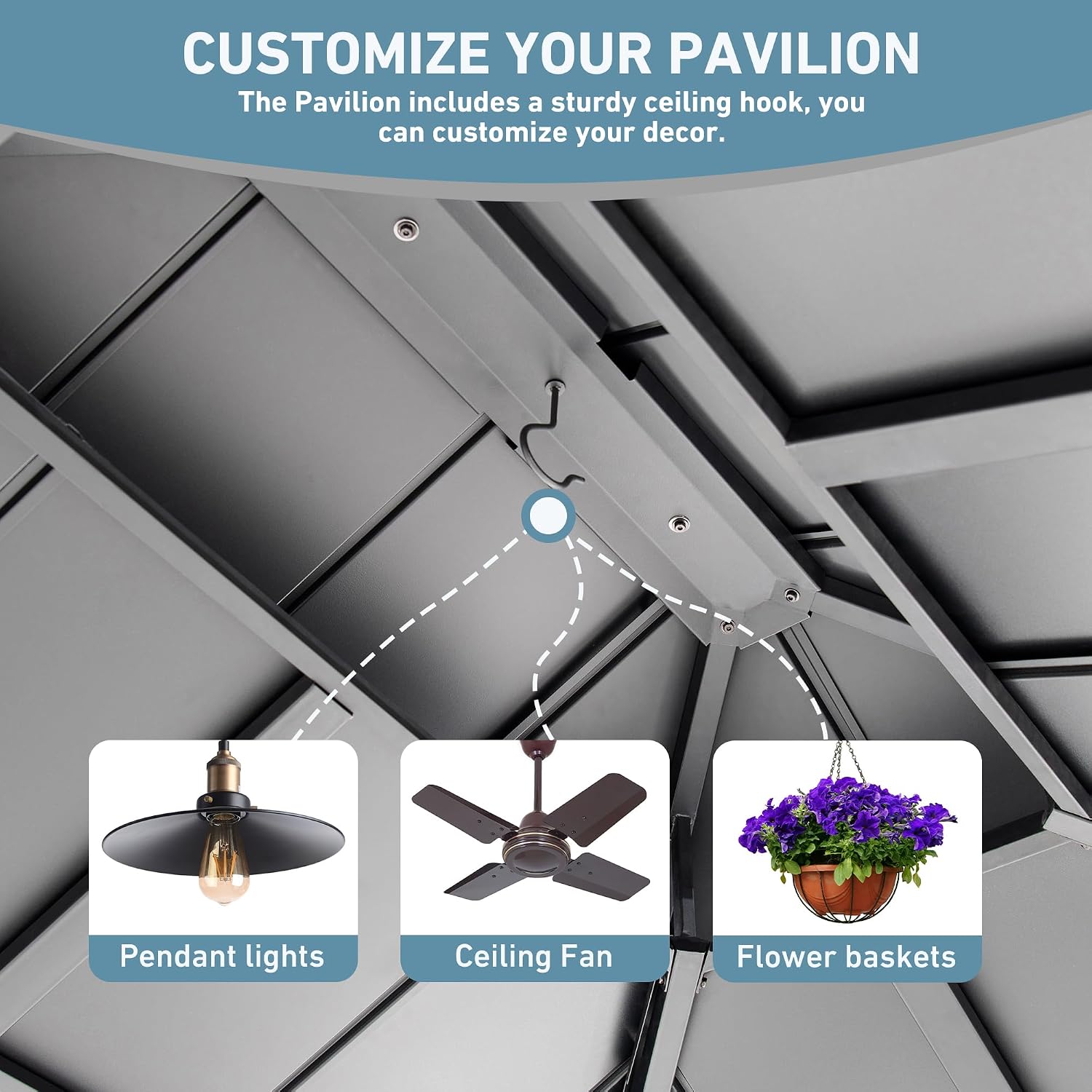 Big Leaf 10' x 12' Hardtop Gazebo with LED Strip Lights – Galvanized Steel Double Roof, USB and USB-C connectors, Mosquito Netting and Curtains – Outdoor Metal Gazebo for Decks and Backyards, Black