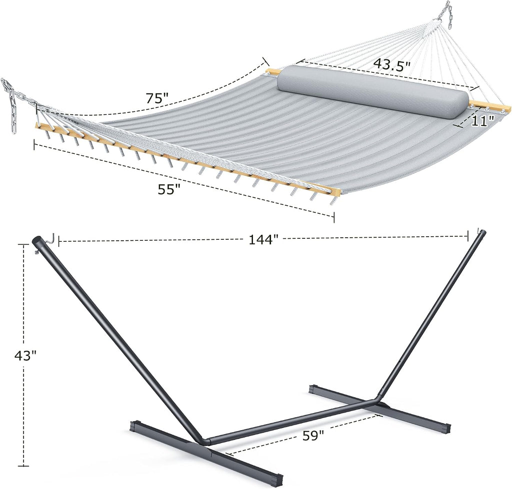 ANAGOO Double Hammock with Stand, Heavy Duty Outdoor Hammock for Two, 500 LBS Capacity, Stable Steel Frame with Balance Strap, Easy Tool-Free Assembly for Patio, Garden, Backyard & Beach,Dark Grey