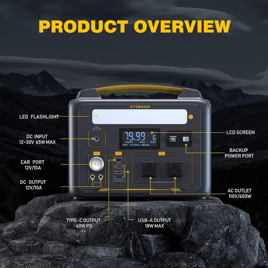 VTOMAN 939Wh Portable Power Station Bundle with Extra Battery & 200W Solar Panel Included - Up to 1200W Solar Power Generator for Home Backup, Off-grid, Road Trip, RV, Camping, Fishing, Emergencies