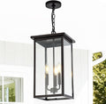 Large Outdoor Pendant Light Fixtures, Oil Rubbed Bronze 3-Lights Outdoor Ceiling Hanging Lanterns with Clear Glass, Exterior Gazebo Light for Patio, Porch, Yard, Gara
