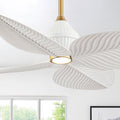 52' Tropical Ceiling Fans with Lights, Indoor Palm Leaf Ceiling Fan with Light and Remote for Living Room Bedroom, ABS Blades, Dimmable LED Lights, 6 Speeds, Adjustable Height-White Gold