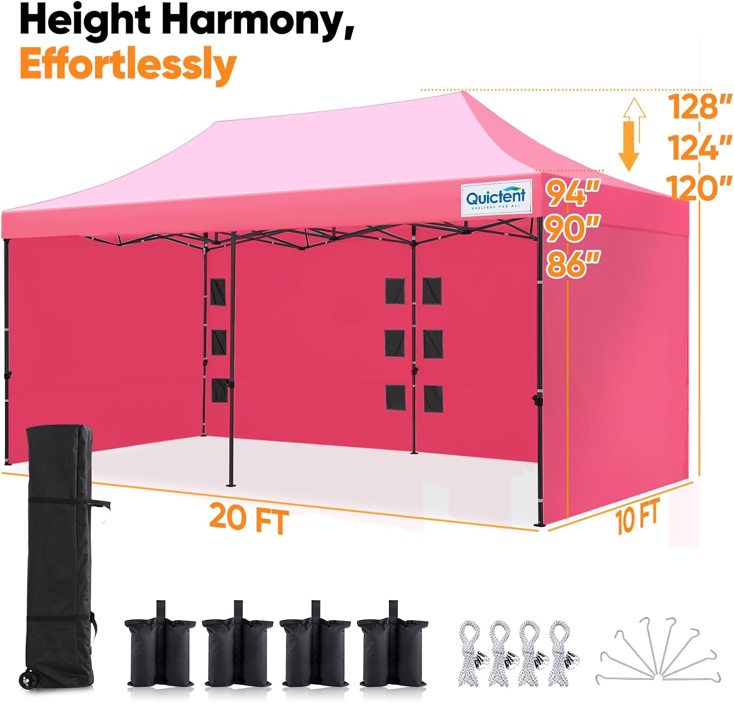 Quictent 10x20 Heavy Duty Pop up Canopy Tent with 3 Removable Sidewalls, Commercial Grade Instant Shelter with Wheeled Bag for Outdoor, Parties, Markets, 600D PU Coated UPF 50+ Sun Shield