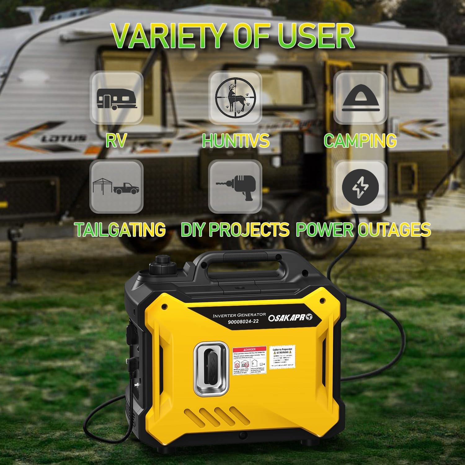 Super Quiet Inverter Generator 2000w Portable Generator, 79.7CC Ultra Light Epa Compliant